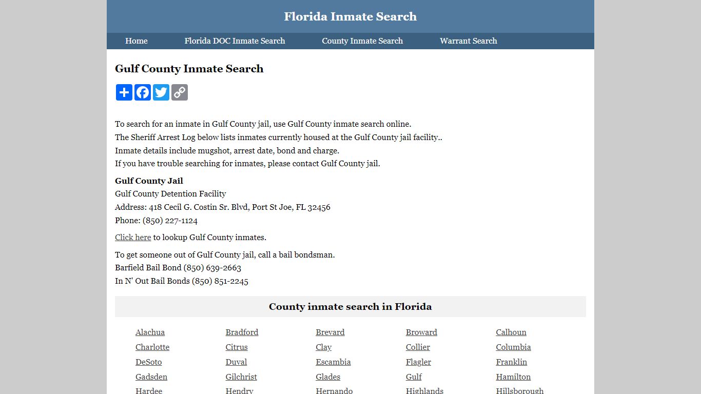 Gulf County Inmate Search